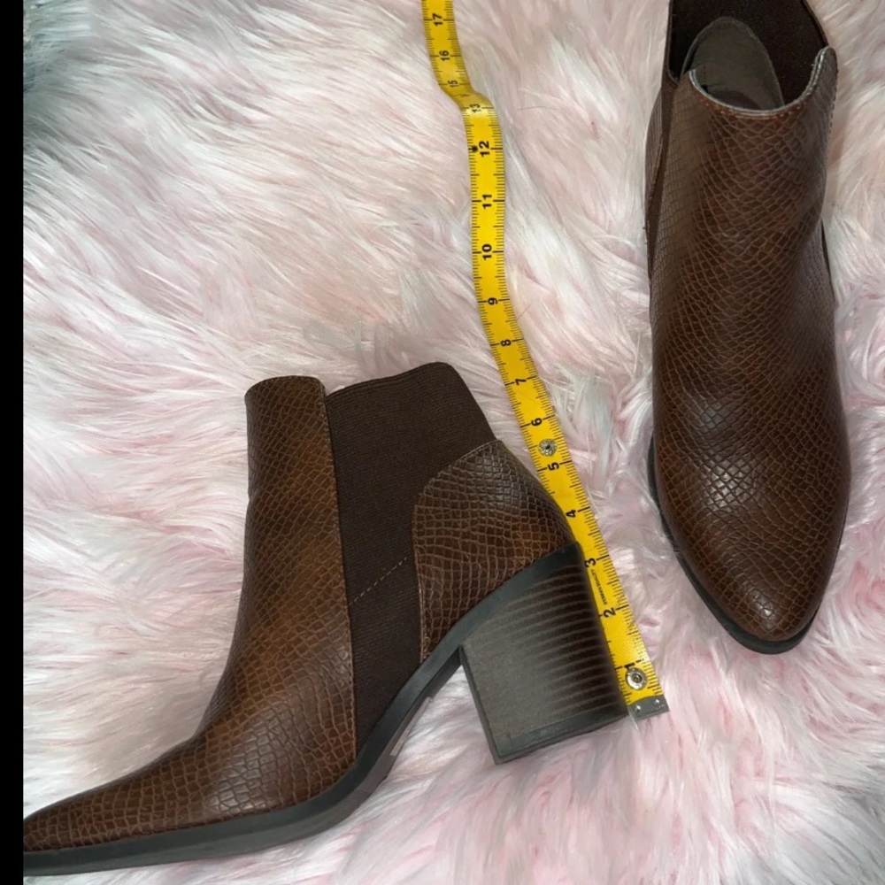 Soda Pointed Toe Reptile Block Heel Ankle Boots - image 5